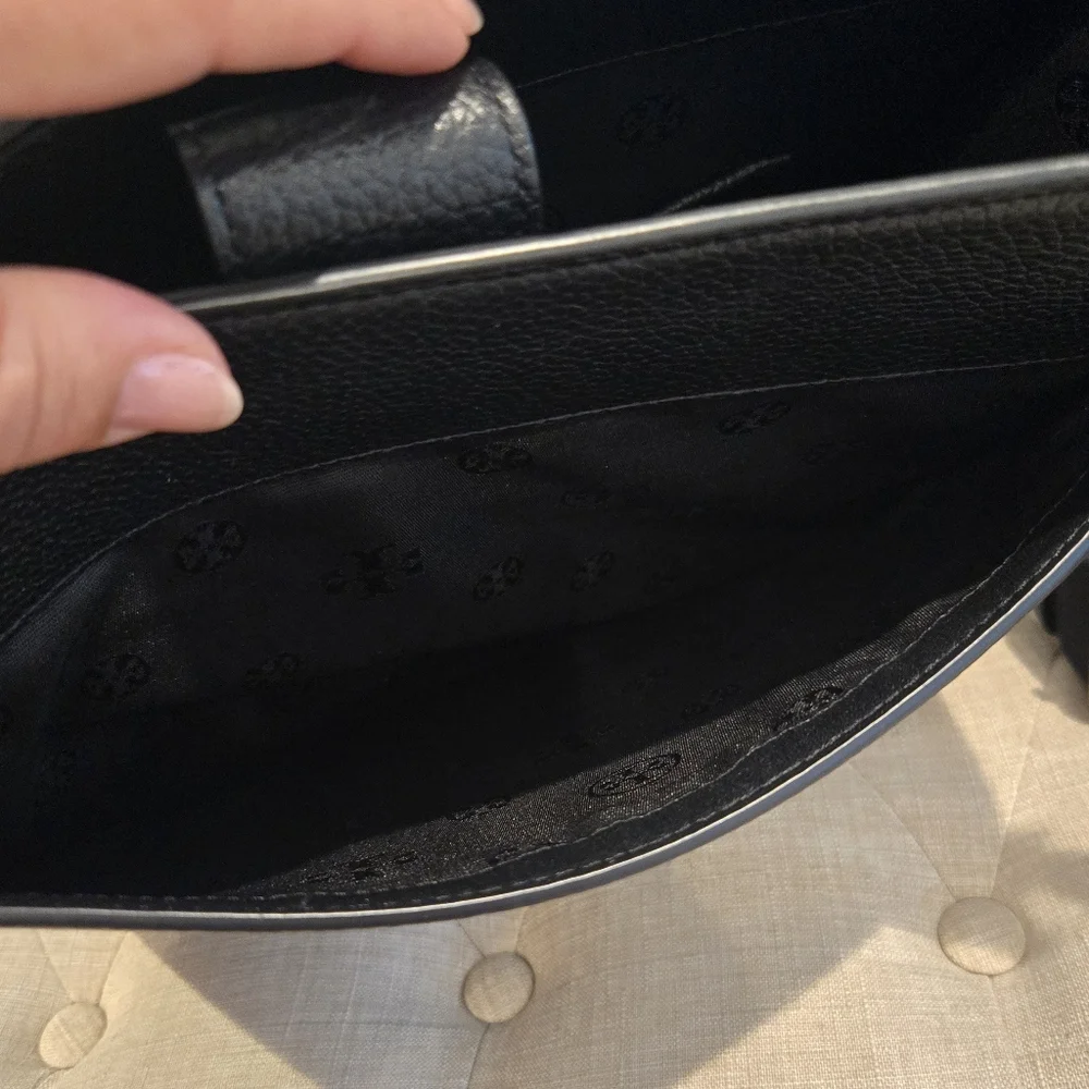 Tory Burch Black Leather Crossbody with Gold-Tone Hardware and Tassel